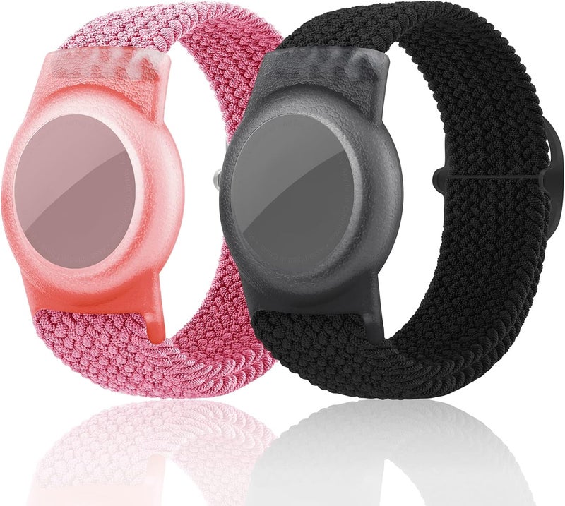 FNCOLL 2 Pack Kids Wristband for AirTag, Nylon Watch Band GPS Tracker Holder Protective Case Compatible with Apple Air Tag, Adjustable Anti-lost Bracelet for Toddler Baby Children Elders - Image 1